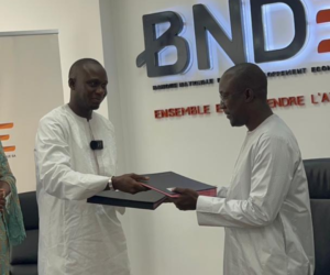 Mamadou Faye, le directeur général de la banque nationale de développement économique (BNDE) et Dr Mor Bakhoum, le secrétaire technique du Comité National de Suivi du Contenu Local (ST-CNSCL) ont procédé vendredi 2 août 2024 à la signature d’une convention de partenariat grâce à laquelle, les deux institutions vont accompagner le financement des petites et moyennes entreprises (PME) et des petites et moyennes industries (PMI).